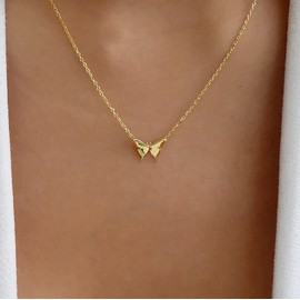 Atentuyi Boho Tiny Butterfly Pendant Necklace Gold Butterfly Necklace Butterfly Choker Necklace Tiny Necklace Dainty Chain Necklace Jewelry for Women and Girls