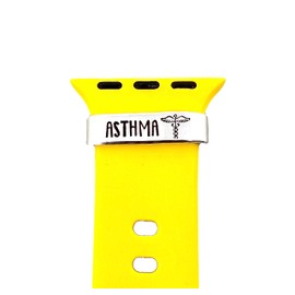 Asthma Medical Alert Watch Charm, Hand Stamped Tags for Smartwatch, Made of Lightweight Aluminum, Charm Only - Band Not Included
