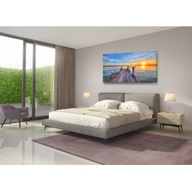 Baisuwallart S05962 Wall Art Decor Canvas Print Picture Sunset Flying Birds 1 Panel Sea Scenery Painting Sunset Glow Artwork for Kitchen Office Home Wall Decor Stretched and Framed Ready to Hang