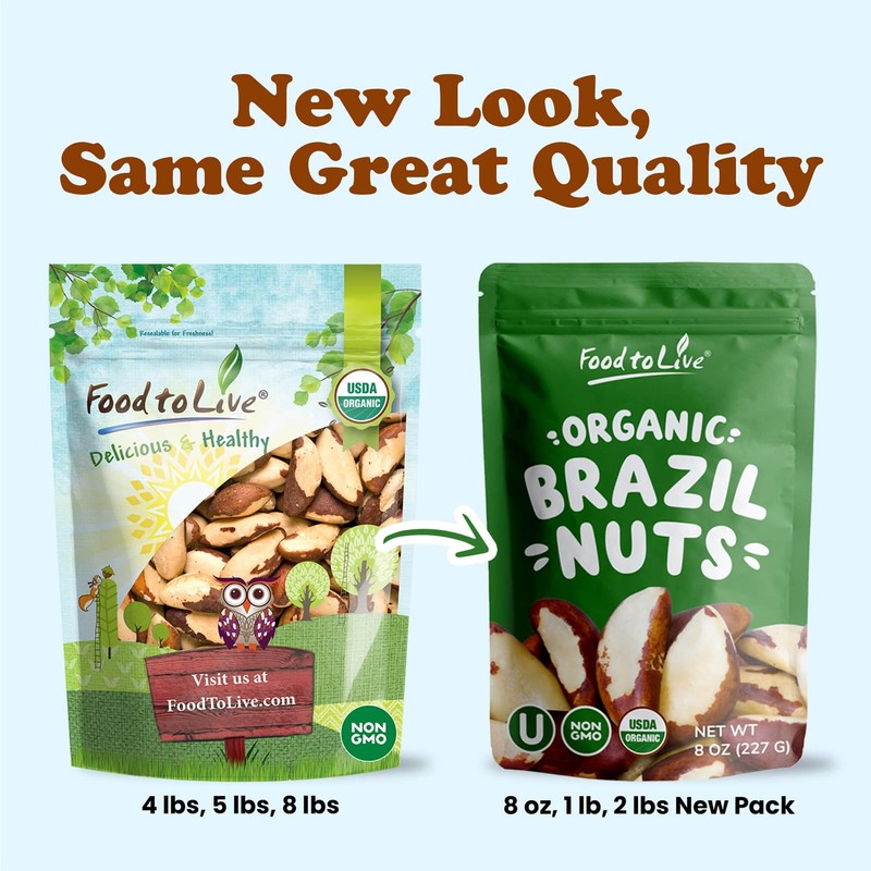 Organic Brazil Nuts, 8 Ounces – Non-GMO, Raw, Whole, No
