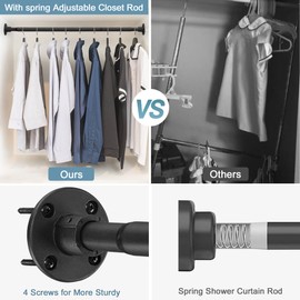 Hanging Closet Rod,29-78 Inches Space Saving Closet Rod Extender Hanging,Black Adjustable Clothes Hanging Bar, Stainless Steel Closet Garment Organizer Rack ,Bathroom,Windows