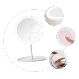 PACKOVE 1Set Desktop LED Makeup Mirror with Light Compact Vanity Mirror for Women Color Modes Magnification for Home and Travel Sleek White Design
