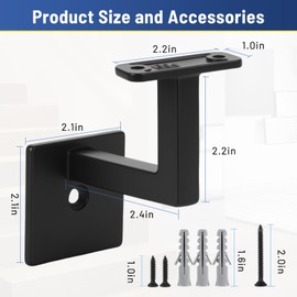 3TO Handrail Bracket- 5 Pack 304 Stainless Steel Handrail Brackets L-Shape Heavy Duty Wall Square Brackets for Stair Handrail (Matte Black)