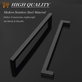 (10 Pack)Probrico Flat Black Cabinet Handles Square Drawer Pulls 10 Inch(256mm) Hole Center Stainless Steel Modern Cabinet Hardware