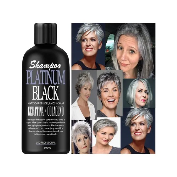 Shampoo Matizador Platinum Black Cabello Cano Gris Plata