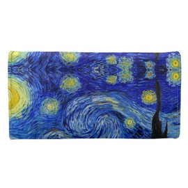 Howilath Slim Wallet Trifold Large Capacity Roomy Compartment Rose Butterfly Flower Skull Van Gogh Starry Night Casual, Van Gogh Starry Night, Fashionable