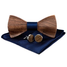 VOANZO Men'S Wooden Bow Tie Walnut Wood Bow Tie With Cufflinks Men'S And Pocket Square Sets For Wedding Performances Prom Gift