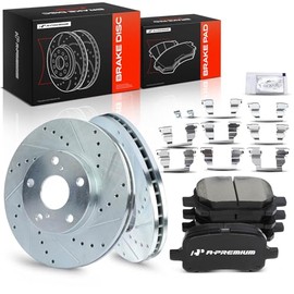 A-Premium Kit de discos de freno delanteros perforados y ranurados de 10,83 pulgadas (275 mm) + pastillas cerámicas compatible con determinados modelos de Toyota y Lexus - ES300 & Camry 97-01, Avalon 98-04, Solara 99-03, juego de 6 piezas