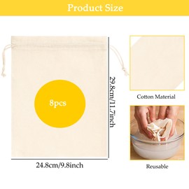 Pack of 8 Cotton Bags, 25 x 30 cm Fabric Bag Small, Fabric Bag with Drawstring, Cotton Bag for Painting, Fabric Bags, Small Bags for Filling for Children's Birthday, Wedding, Easter