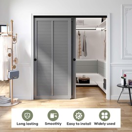 EaseLife 6FT/72in Bypass Double-closing Closet Door Hardware Kit, Aluminum, Wardrobe Bypassing System, Slides Quietly, Easy Install, Black