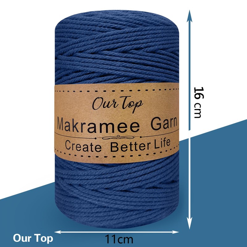 OurTop Premium Macrame Yarn Lake Blue, 3 mm x 300