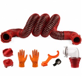 15FT RV Sewer Hose Kit: Heavy Duty Camper Waste Hose with Leak-Proof Swivel Fittings, 90° Clear Elbow, 4-in-1 Adapter, TPE Tech for Crush-Proof and UV-Resistant