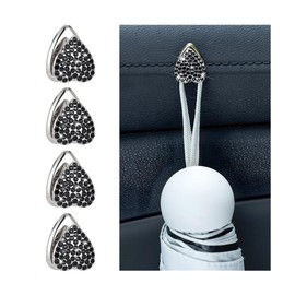 Osilly 4PCS Bling Car Mini Hooks, Crystal Rhinestone Self-Adhesive Cute Love Heart Vehicle Dashboard Hanger for Women Girls, Auto Interior Storage Hanging Accessories, Universal Fit (Black)
