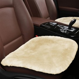 Sheepskin Car Seat Cushion, Soft Comfort Winter Driver Seat Cover, Fluffy Faux Fur Front Seat Pad, Car Seat Protector Pad for Office Chair, Universal Interior Accessory for Car SUV Truck (Beige)
