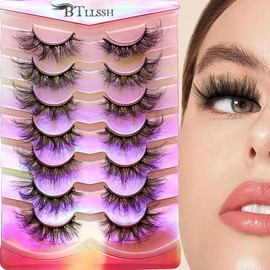 Fluffy False Eyelashes, 7 Pairs Wispy Natural Look Faux Cluster Lashes, Natural Curling Eye Makeup Strip Lashes, Full Volume Curl Eyelash, Lashes Extension Kit for Daily Use, Christmas Gift - Color: Black, Size: 7 Pairs *1