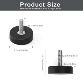 0XBIT Neodymium Magnet Rubberised, Pack of 4 Rubber Magnetic Disc, Diameter 22 mm, Strong Magnet with M4 Male Thread, Magnet with Thread for Attaching Tools, Hanging