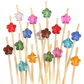 BambooMN 4.7" Decorative Acrylic Green Flower End Bamboo Cocktail Fruit Sandwich Picks Skewers for Catered Events, Holiday's, Restaurants or Buffets Party Supplies, 100 Pcs