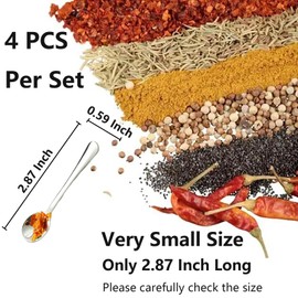 4 PCS Tiny Stainless Steel Spoons for Spices Jars, Mini Size 2.87", Cute Small Stainless Steel Condiment Spoons for Spices, Salt, Sugar, Pepper, Honey (4 PCS, 2.87", Silver)