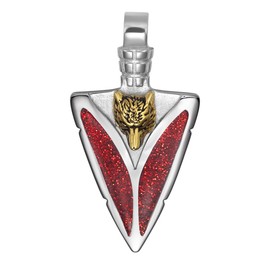 Wolf Arrowhead Necklace - Wolf Protection Necklace - Stainless Steel Jewelry - Spearhead Protection Amulet - Necklaces for Men and Women - Wolf Tooth Pendant (22 Inch Chain, Sparkling Gold Tone Red)