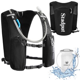 Reflective Hydration Running Vest Backpack - Lightweight 1.6L Water Bladder Bag for Trail Running, Cycling, Marathon, & Race - Perfect for Men & Women with Mobile Holder, and Multiple Pockets - Black