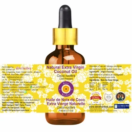 Deve Herbes Natural Extra Virgin Coconut Oil (Cocos nucifera) with Glass Dropper Cold Pressed 50ml (1.69 oz)