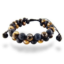 Tiger Eye Lava Rock Stone Bracelet Double Row Healing Wrap Adjustable Woven Bracelets Yoga Stone Beads Bracelets Meditation Relax Anxiety Bangle for Women Men