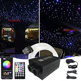 FIREWORK Twinkle Dual Port 12W Starlight Headliner kit for Car Home Ceiling Decoration, Bluetooth APP/Remote Music Mode RGBW LED Fiber Optic Star Ceiling Light kit, 450pcs 0.03in 9.8ft