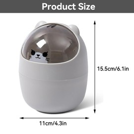 VVHFXD Mini Dustbin, Desktop Rubbish Bin, Table Bin with Lid, Cartoon Rubbish Bin, Waste Paper Bin, Portable Removable Table Waste Bin, Bathroom Waste Bin, for Home, Office, Living Room, Grey