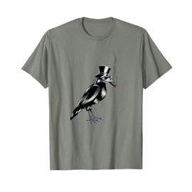 Black Crow Bird Top Hat Smoking Cigar Artwork T-Shirt