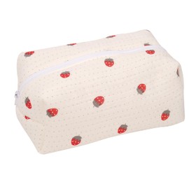 ZUNUONUO Handmade Quilted Cotton Makeup Bag for Women - Cute Cosmetic Pouch, Travel Toiletry & Make Up Organizer, Coquette Aesthetic Skincare Bag, Travel Essentials, 7.Little Strawberry, Coquette