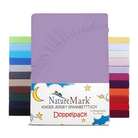 NatureMark Set of 2 Children's Jersey Fitted Sheets, 100% Cotton, for Cot and Cot 70 x 140 cm, Lilac/Lavender