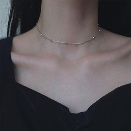 Xmsrn Vintage Ball Chain Choker Necklace Silver Thin Chain Necklace Boho Short Chain Choker Necklace Silver Minimal Choker Necklace Chain for Women