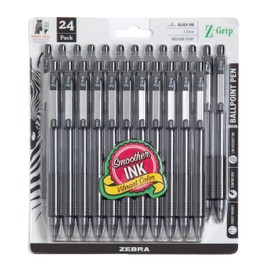 Zebra Pen Z-Grip Retractable Ballpoint Pen, Smooth-Flowing Black Ink, 1.0mm Medium, School Supplies, Teacher Supplies, and Office Supplies, 24-Pack (12221)