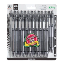 Zebra Pen Z-Grip Retractable Ballpoint Pen, Smooth-Flowing Black Ink, 1.0mm Medium, School Supplies, Teacher Supplies, and Office Supplies, 24-Pack (12221)
