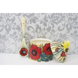 Old Tupton Ware Honey Pot With Spoon Jam Jar 1359 Preserves Yellow Red Poppy