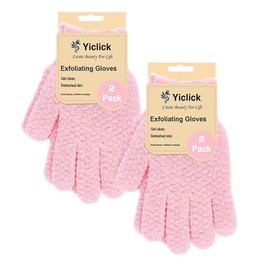 Yiclick Heavy Exfoliating Gloves, Exfoliating Body Scrubber for Bath Shower Exfoliation, Body Scrub Exfoliator for Dead Skin Remover, Exfoliate Sponge Loofah Washcloth Mitt Men Women （4Pink）