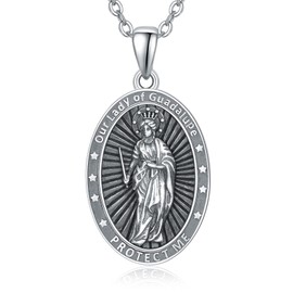 KINGWHYTE Our Lady of Guadal Necklace 925 Sterling Sliver Protect Us Medal Amulet Religious Jewelry Gifts?,New