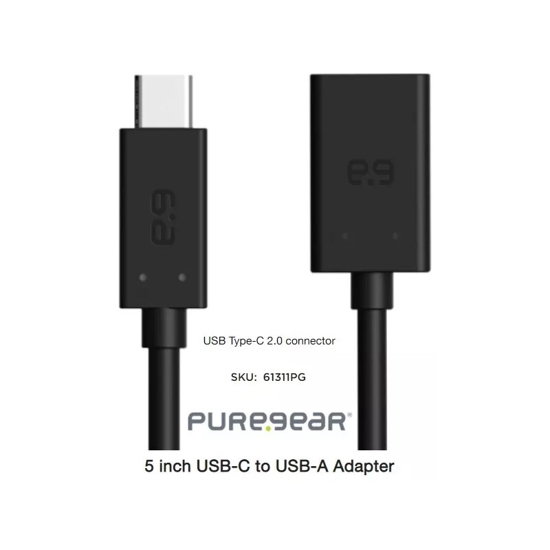 Puregear 5 inch USB-C (Male) to USB-A (Female) Adapter -