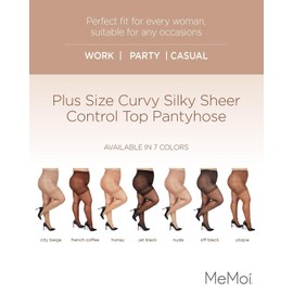MeMoi Plus Size Curvy Control Top Pantyhose for Women, Comfortable Silky Sheer Pantyhose, Lightweight Womens Stockings - French Coffee 7X
