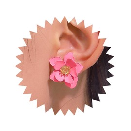 Cybche Boho Acrylic Pink Flower Stud Earrings Pink Flower Earrings Large Resin Floral Earrings Vintage Flower Petal Earrings Jewellery For Women, Zinc, No Gemstone