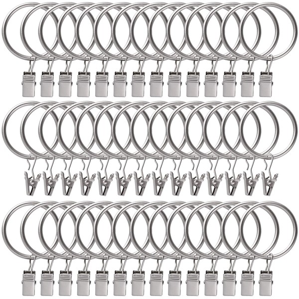 44 Pack Curtain Rings with Clips Hooks 1.26 inch Rustproof