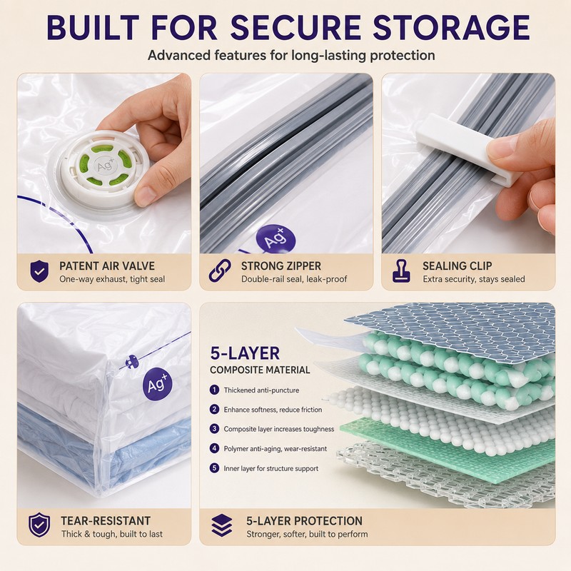 2 Pack Ag+ Silver Ion Vacuum Storage Bags, No Pump