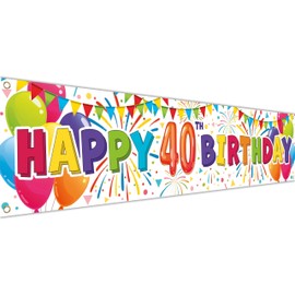 Happy Birthday 40th Banner - Birthday Decorations - Fortylicious Birthday Backdrop - Bday Banner Background 180 x 40cm / 6 x 1.3ft with 4 brass holes (White)