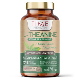 Time Health New: L-Theanine - Natural Green Tea Extract (Decaf) - 120 Capsules - 300mg L-Theanine per Serving - Sleep & Relaxation Support - Mental Clarity - Non-Synthetic Theanine - UK Made - Zero Additives