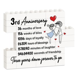3rd Anniversary Wedding Gifts for Couple - Romantic Building Blocks Puzzle Plaque, 3rd Anniversary Leather Wedding Gifts for Him Her Husband Wife, 3 Years I Love You Gift for Him Boyfriend Girlfriend