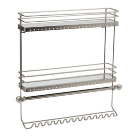 Home Details Wall Mounted Jewelry Organizer | Dimensions: 14.6"x 3.9"x 15.6" | 2 Tier Mirror | Home Organization | Great for Bracelets | Necklaces | Earrings | Mirror Based Shelf | Satin Finish