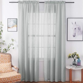 Linen Textured Sheer Curtains 84 Inches Long, Rod Pocket Home Decorative Rich Natural Linen Semi Sheer Drapes for Living Room, Bedroom, Villa, Parlor, 2 Panels, 52"x 84", Silver Grey.