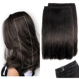 2 Pcs Short Hair Extensions, Human Hair Pieces for Women Adding Volume 12 Inch Natural Black