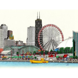 Navy Pier Chicago Pencil Drawing, direct from artist- print size: 18 x 24 inches