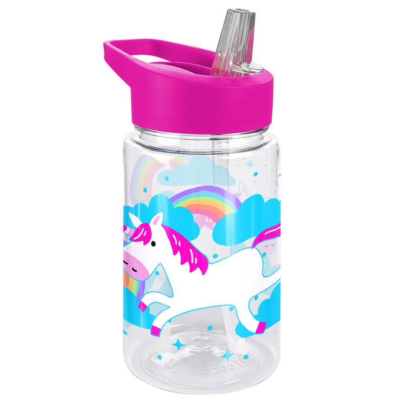 LOGOVISION Kids Tritan Plastic Water Bottle with Straw Lid and